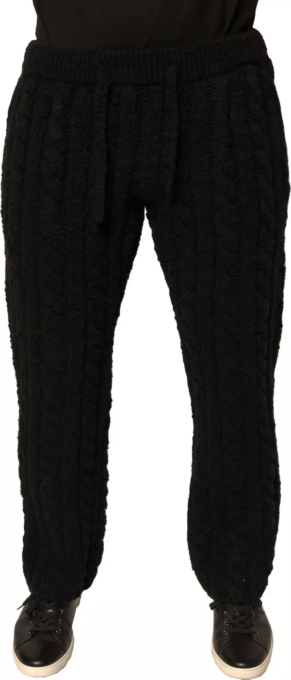 Black Wool Knitted Skinny Pants