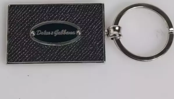 Black Leather Logo Metal Ring Keychain Keyring