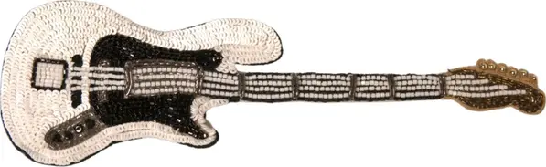 Gold Brass Beaded Guitar Pin Brooch