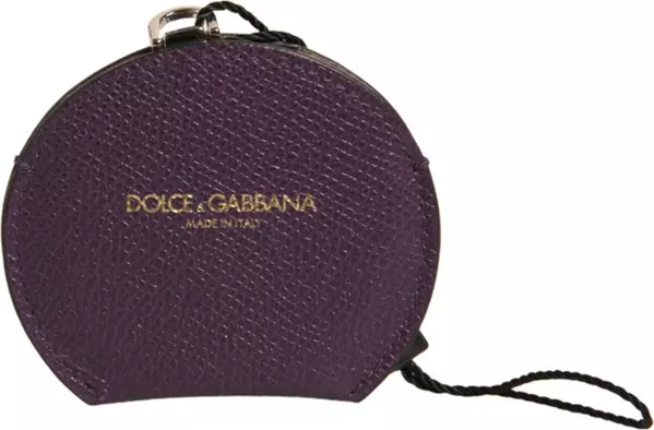 Purple Calfskin Leather Round Logo Hand Mirror Holder