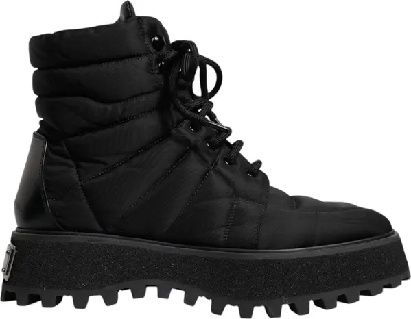 Black Padded Mid Calf Lace Up Boots Shoes