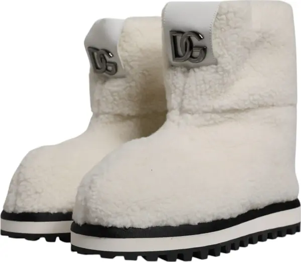 White Plush Logo Padded Mid Calf Boots Shoes