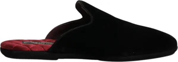 Black Viscose Velvet Slides Flat Slipper Shoes