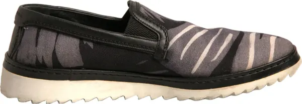 Black Canvas Tropical Print Slip On Shoes