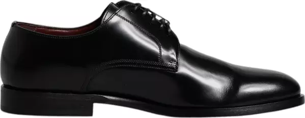 Black Calfskin Leather Derby Lace Up Formal Dress Shoes