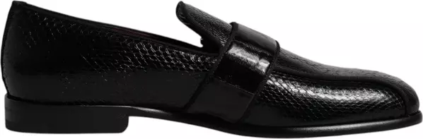 Black Exotic Leather DG Logo Loafers Formal Dress Shoes