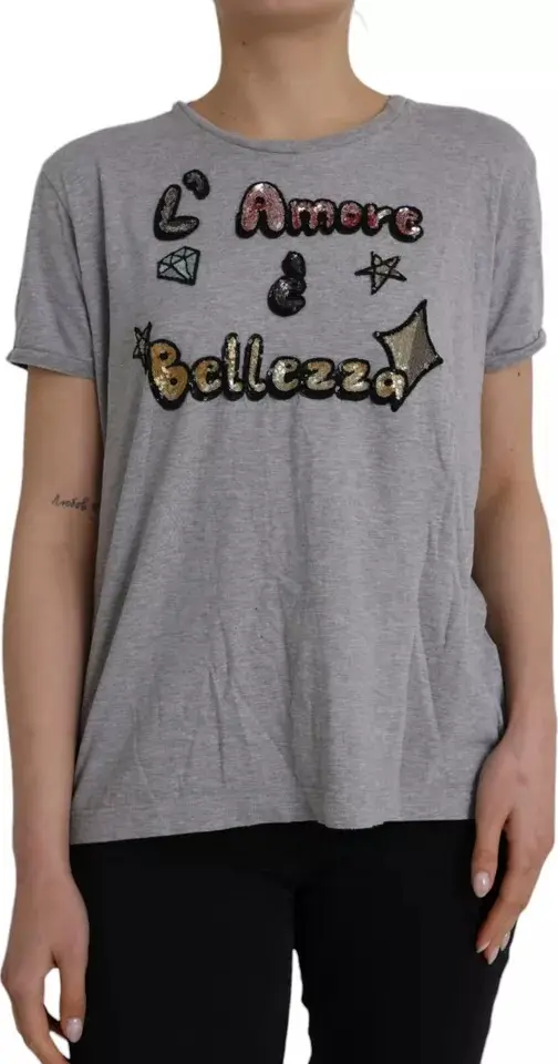 Gray Cotton L'Amore E'Bellezza Top T-shirt