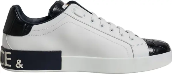 White Black Leather Portofino Sneakers Shoes