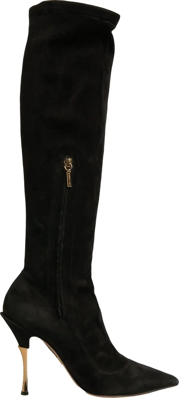 Black Suede Stiletto Knee High Boots Shoes