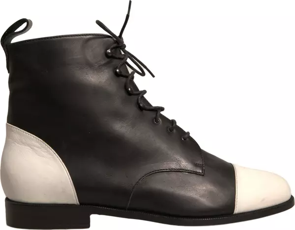 Black White Leather Lace Up Flats Ankle Boots Shoes