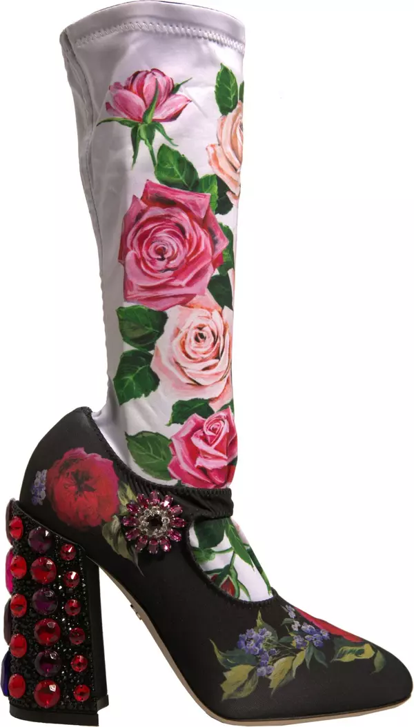 Black Floral Socks Crystal Boots Jersey Shoes
