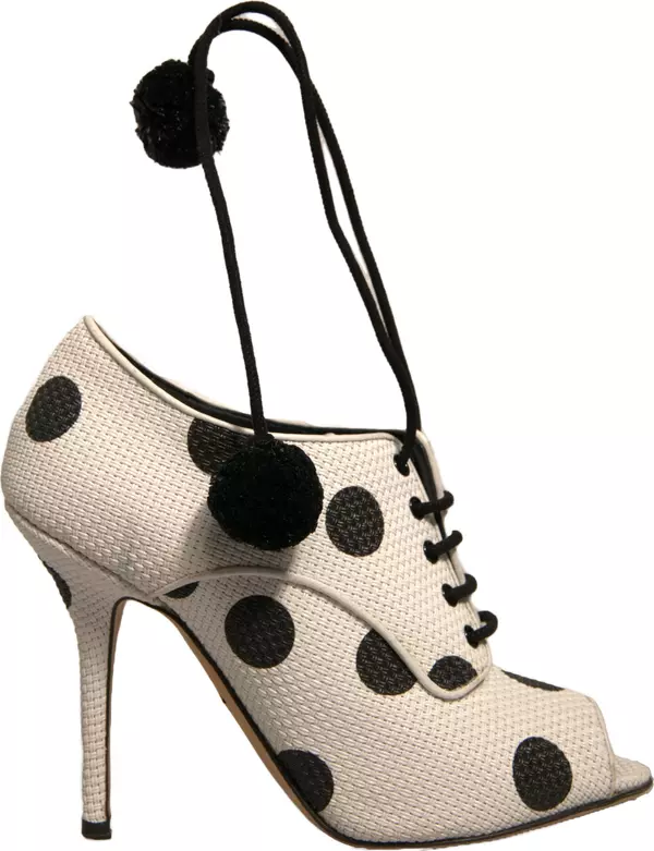White Black Polka Dot Peep Toe Ankle Boots Shoes