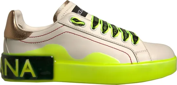 White Yellow Portofino Leather Sneakers Shoes