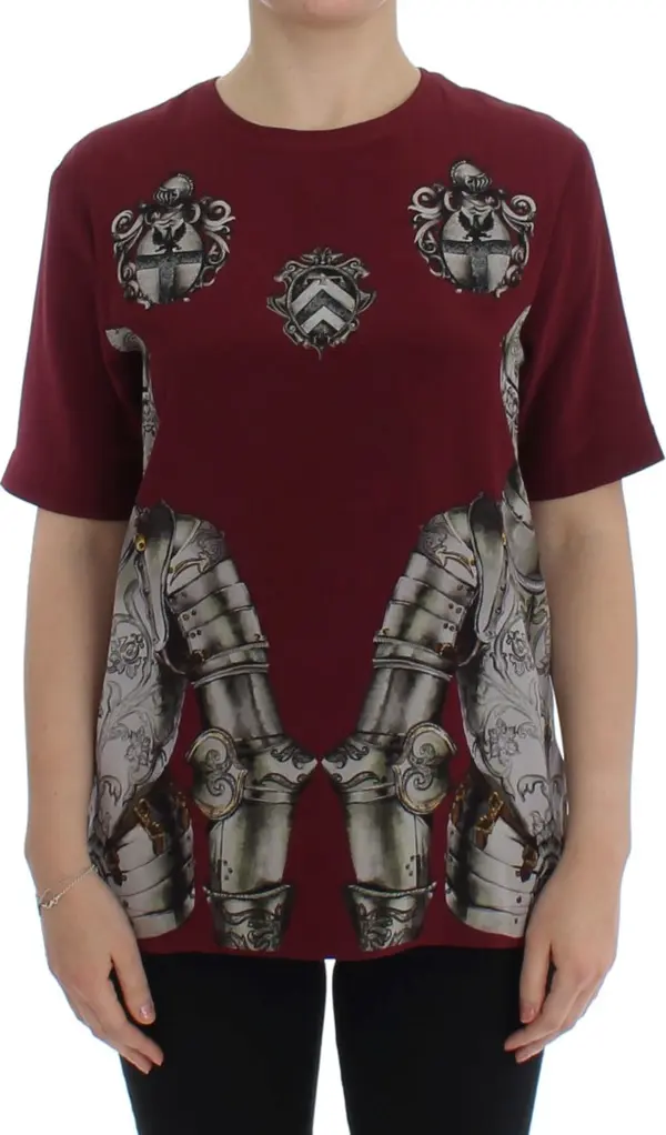 Red Knight Print Silk Blouse T-shirt