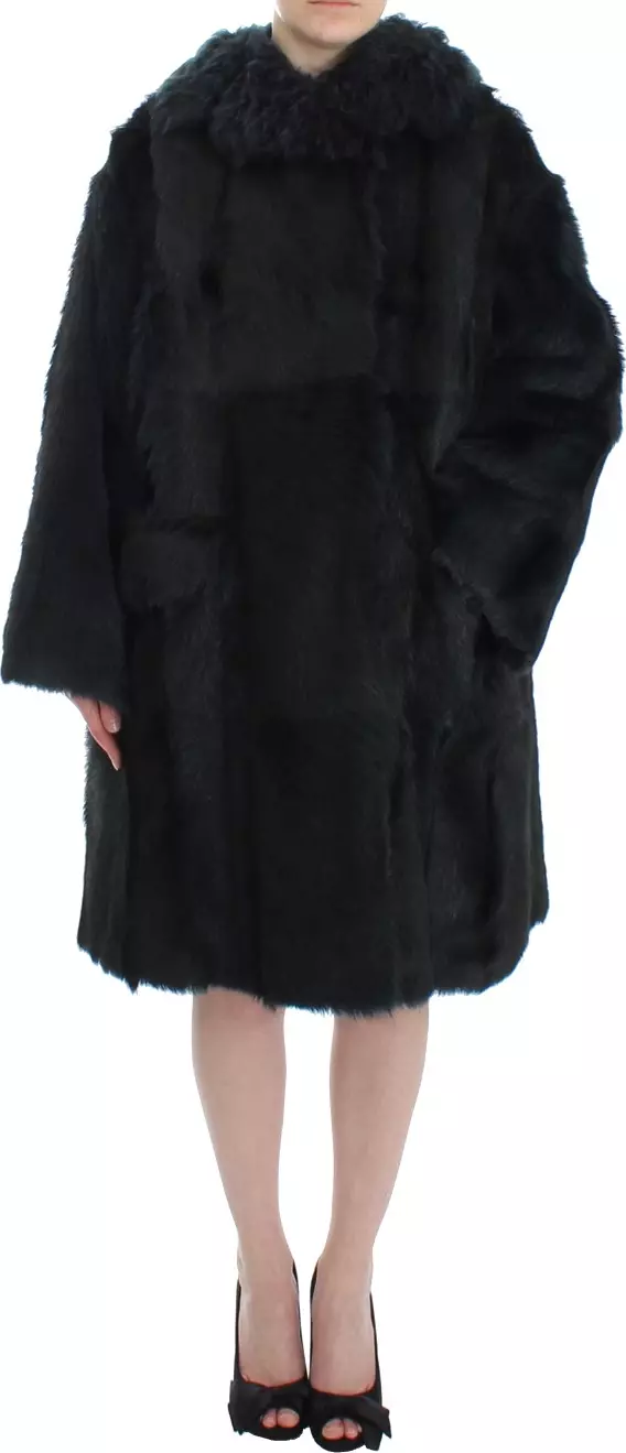 Black Goat Fur Shearling Long Jacket Coat