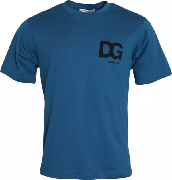 Blue Logo Cotton Round Neck Short Sleeves T-shirt