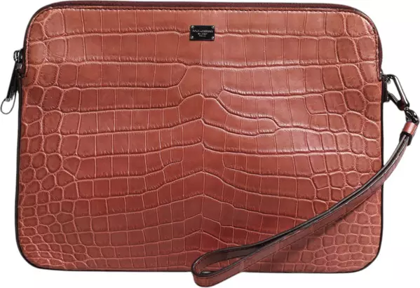 Bordeaux Croc Leather Logo Plaque Men Briefcase Bag