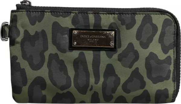 Green Leopard Leather Logo Plaque Multifunctional Kit Bag