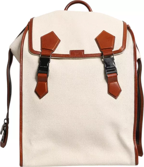 Beige Brown Canvas Leather EDGE Travel Men Back Pack Bag