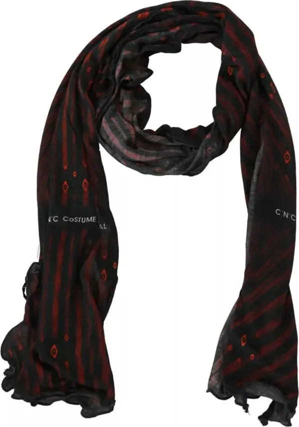 Black Red Viscose Foulard Branded Scarf