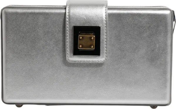 Metallic Silver DG BOX Leather Shoulder Strap Bag