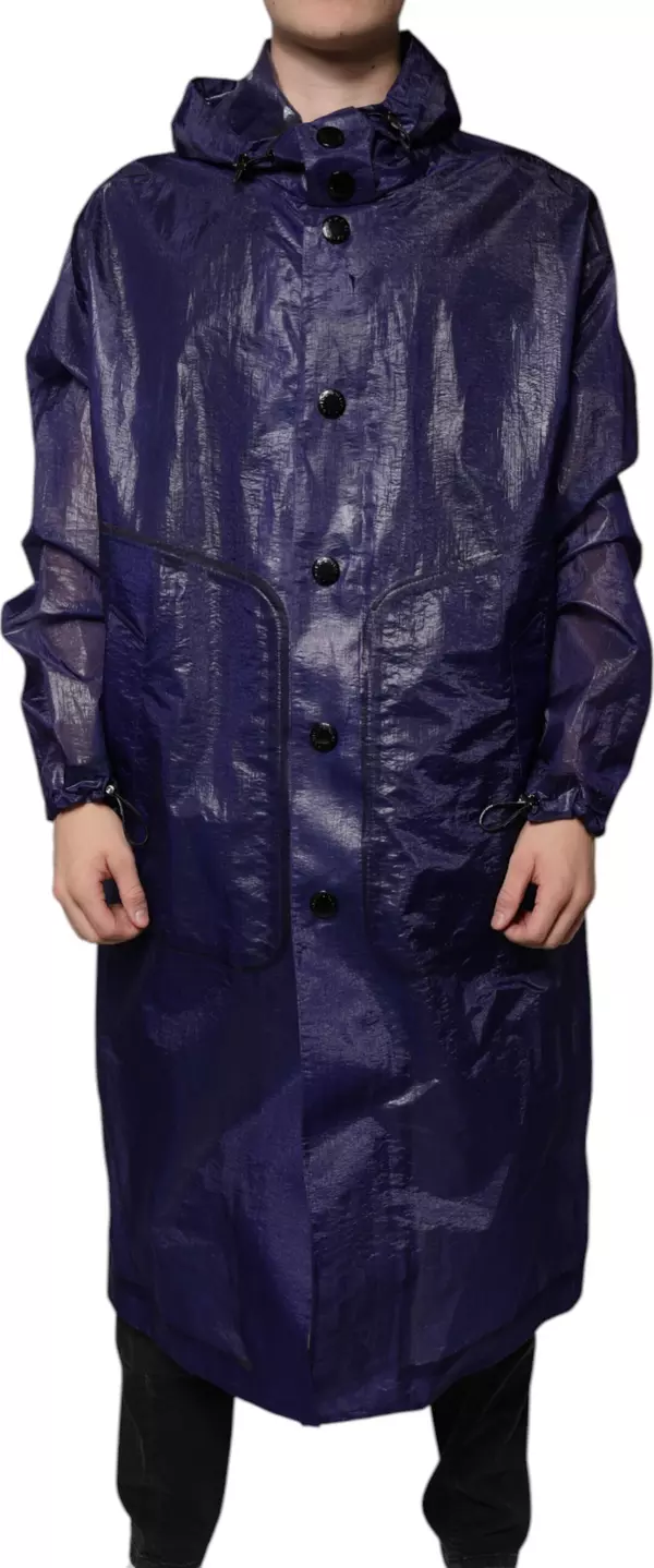 Dark Blue Cotton Hooded Men Raincoat Jacket