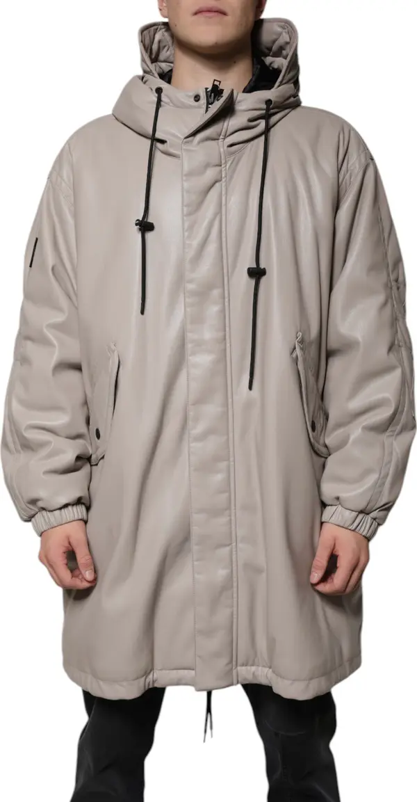 Beige Full Zip Hooded Long Sleeves Casual Coat Jacket