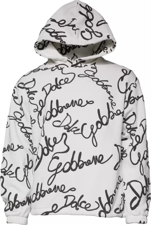 White Logo Cotton Hooded Sweatshirt Sweater