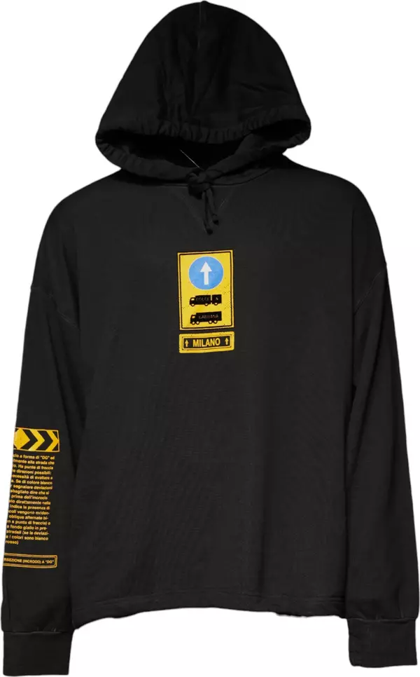 Black Cotton Hooded DG Shield Pullover Sweater