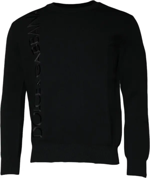 Black Nylon Logo Crew Neck Pullover Sweater