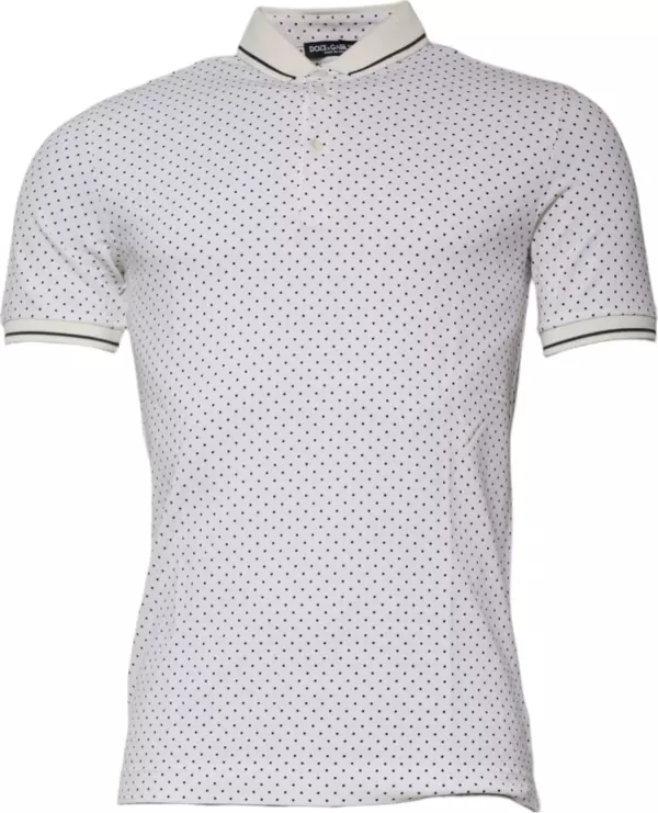 White Polka Dot Cotton Collared Polo T-shirt