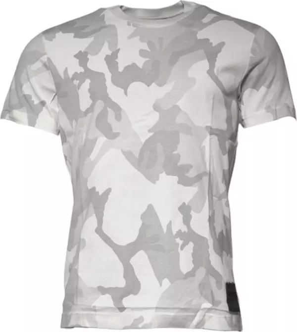 White Gray Camouflage Cotton Crew Neck T-shirt