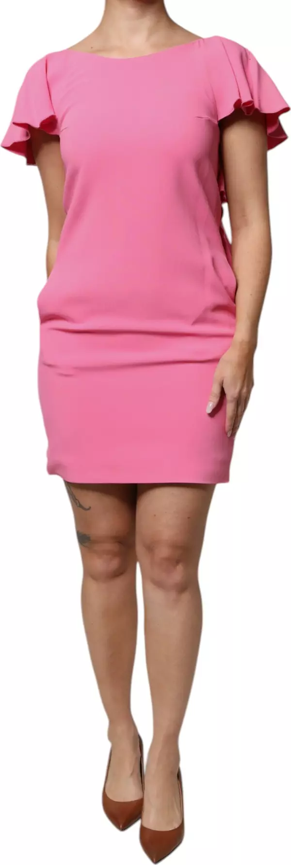 Pink Viscose Short Sleeves Backless Sheath Mini Dress
