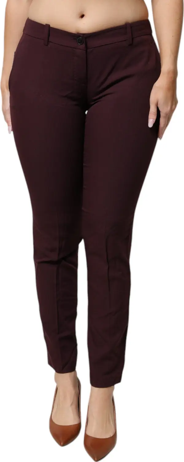 Maroon Mid Waist Tapered Skinny Dress Pants