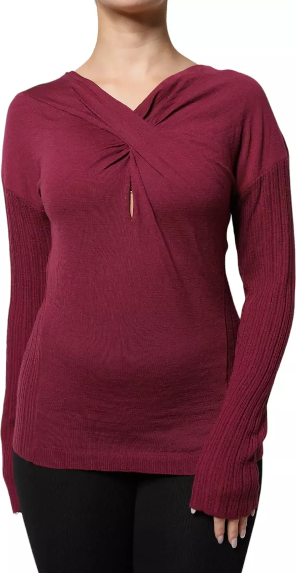 Maroon Jumper Keyhole Knit Pullover Sweater