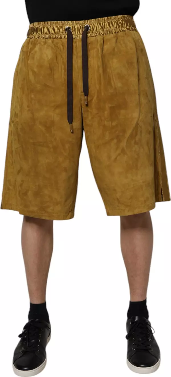 Brown Lambskin Suede Men Bermuda Shorts