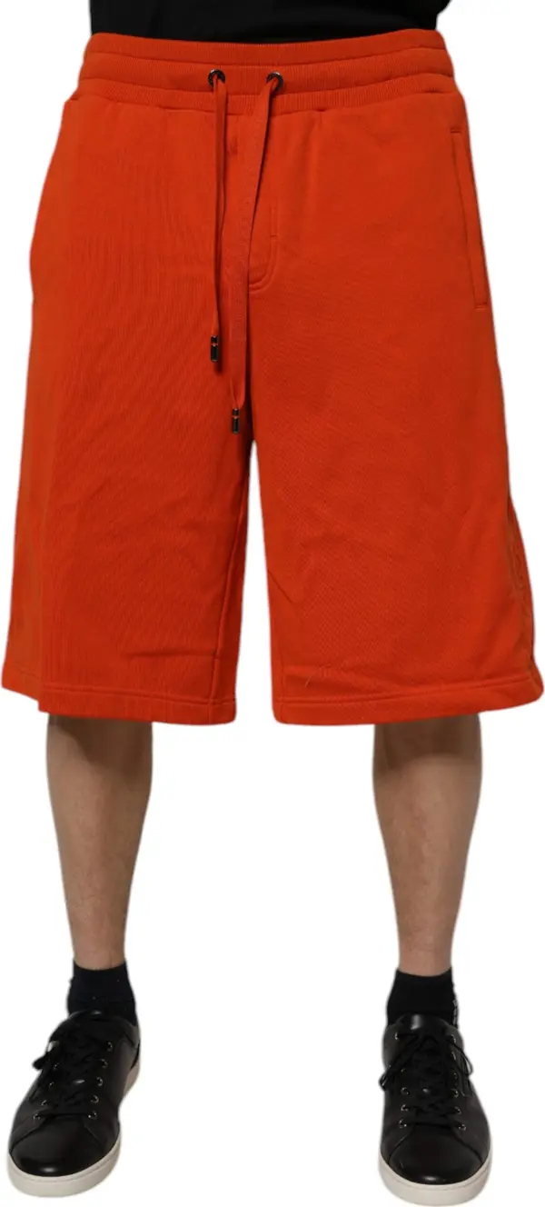 Red Cotton Blend Mid Waist Men Bermuda Shorts