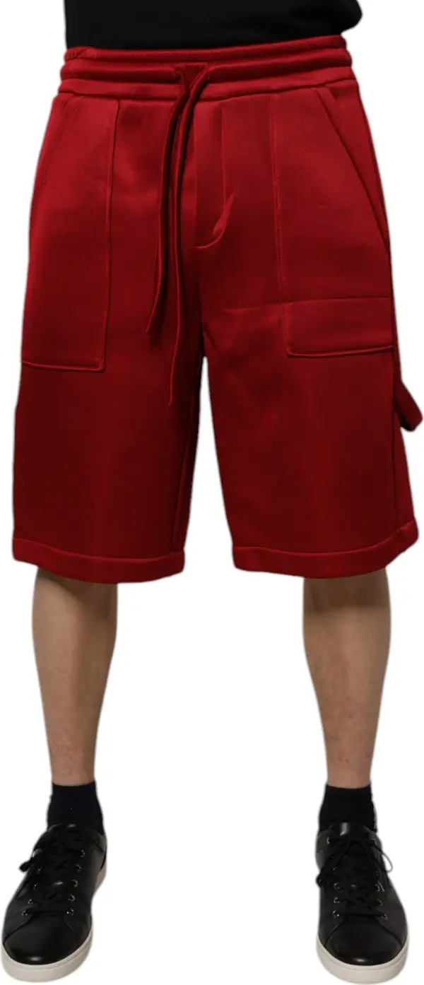 Maroon Viscose Nylon Mid Waist Bermuda Shorts