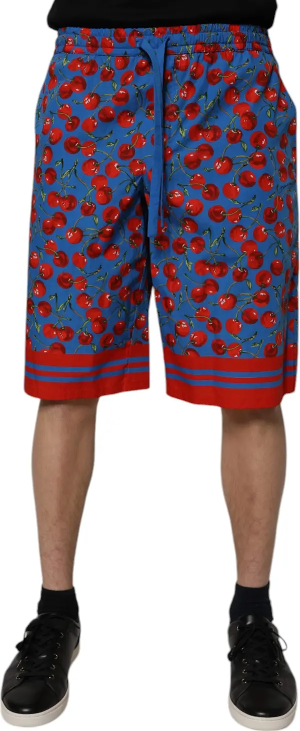 Blue Cherry Print Cotton Men Bermuda Shorts