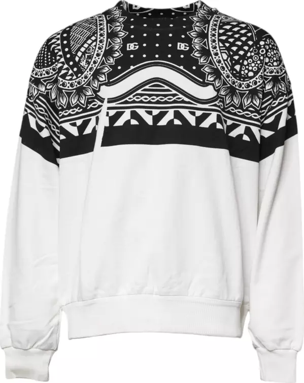 White Black Printed Cotton Sweatshirt Sweater