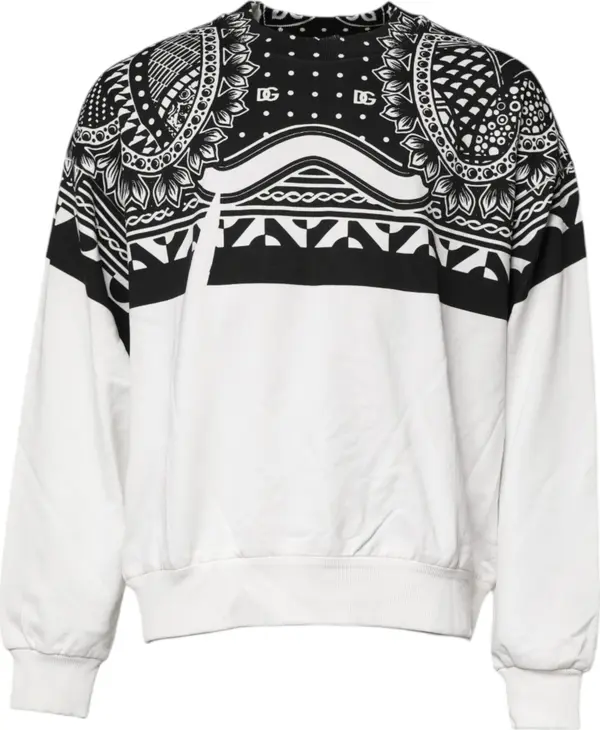 White Black Print Cotton Sweatshirt Sweater