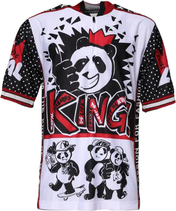 Multicolor King Panda Print Zipper Collar T-shirt