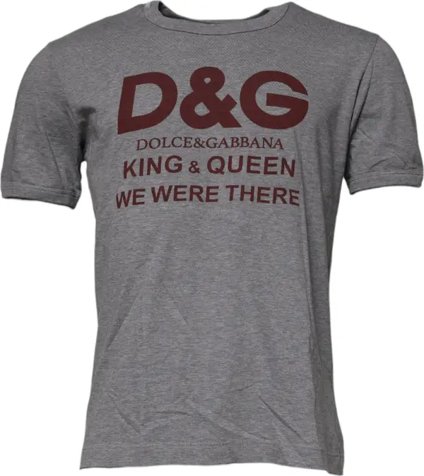 Gray Logo Print Cotton Crew Neck Men T-shirt