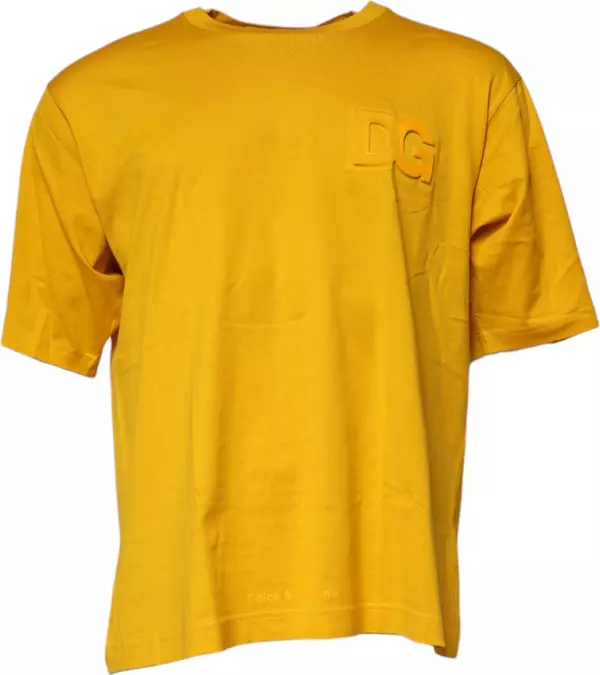 Dark Yellow Logo Cotton Men Crew Neck T-shirt