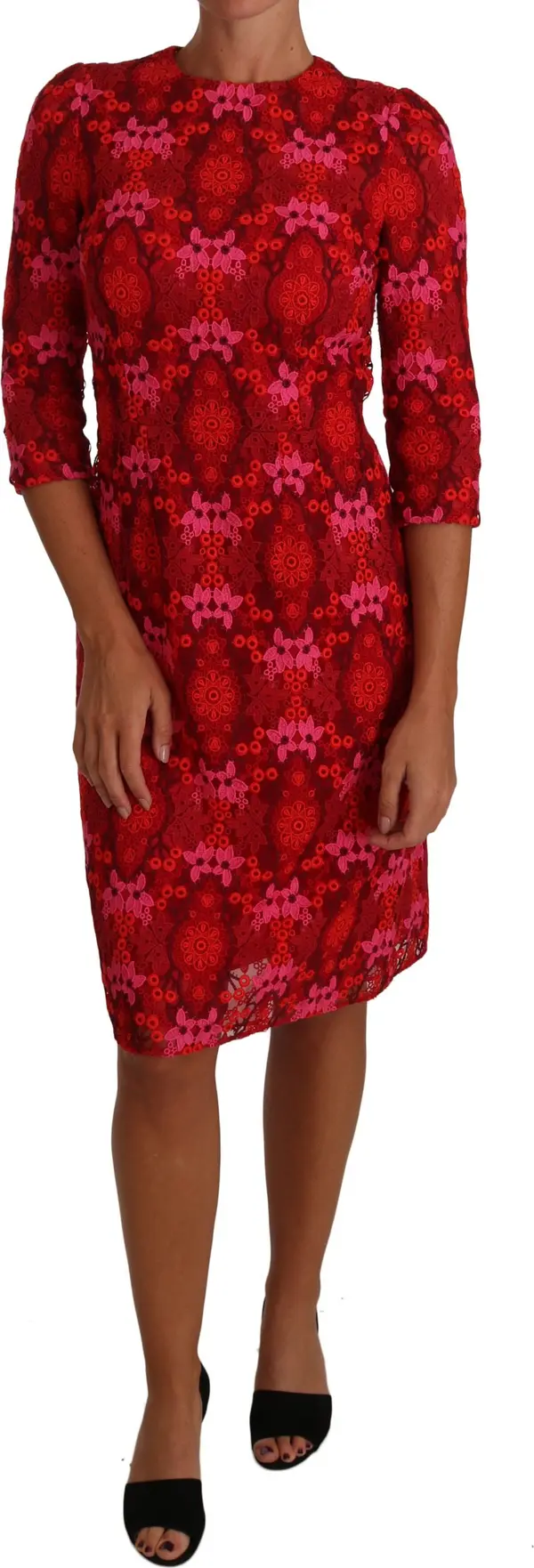 Floral Crochet Lace Red Pink Sheath Dress