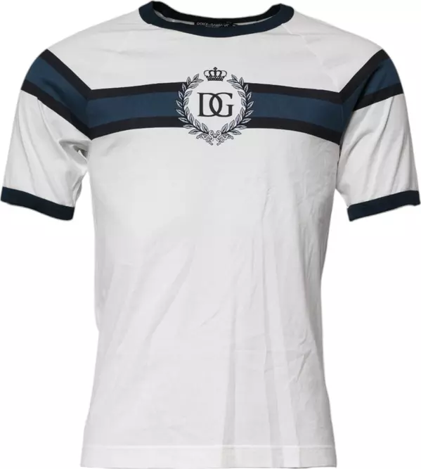 White Logo Print Cotton Men Crew Neck T-shirt