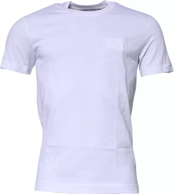 White Logo Plaque Cotton Crew Neck T-shirt