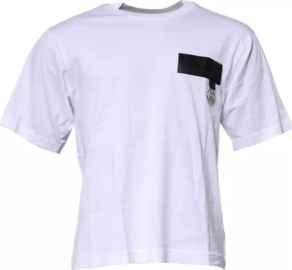 White Logo Patch Cotton Crew Neck T-shirt