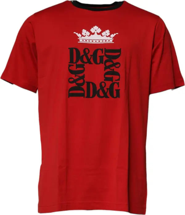 Red Logo Crown Cotton Crew Neck T-shirt
