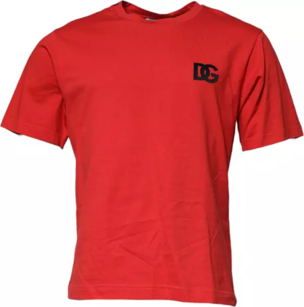 Red DG Logo Patch Cotton Crew Neck T-shirt
